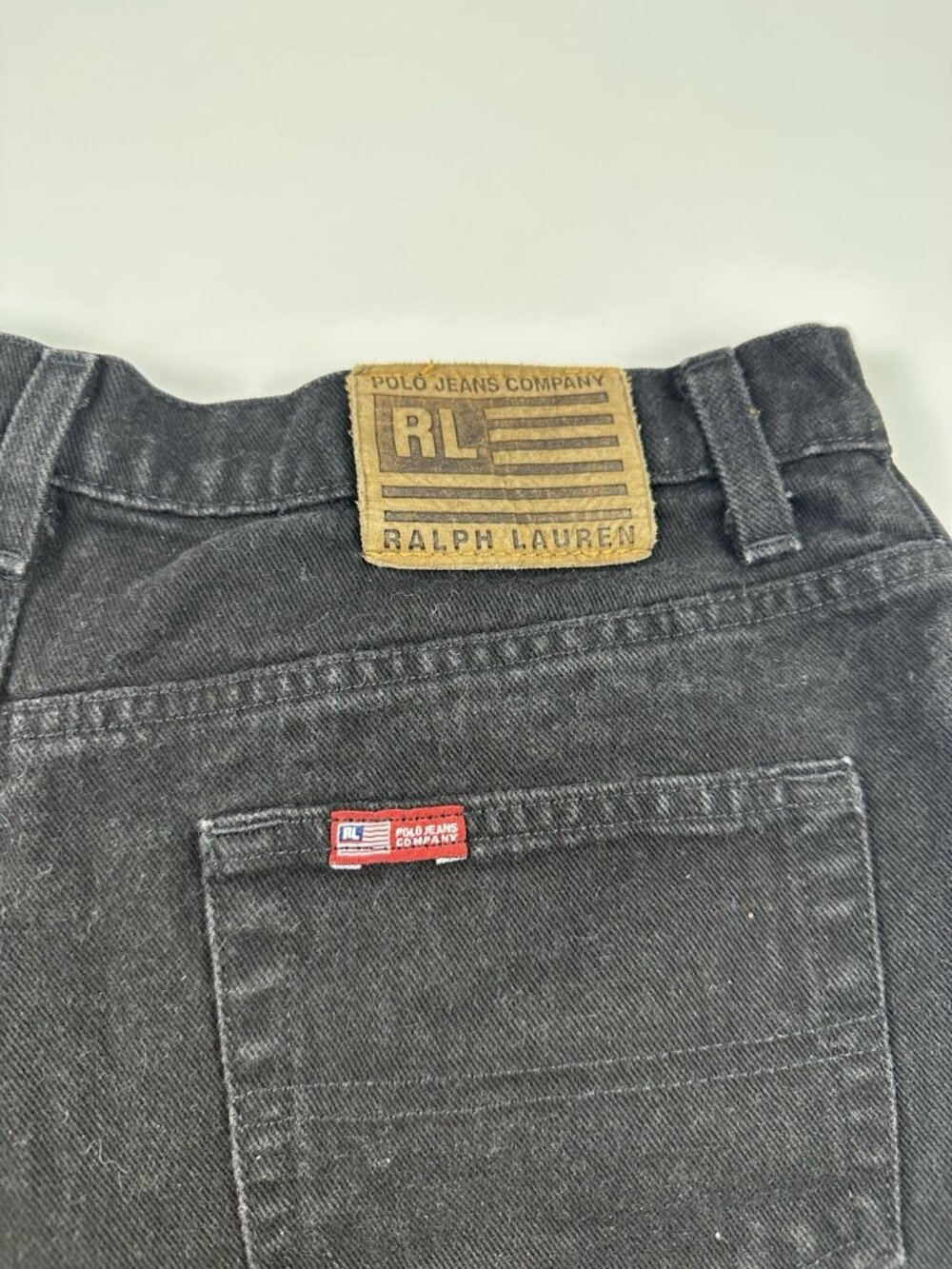 Vintage Y2K Polo Ralph Lauren Denim Shorts Women Size 6 S Black Saturday RL Flag - Picture 2 of 7
